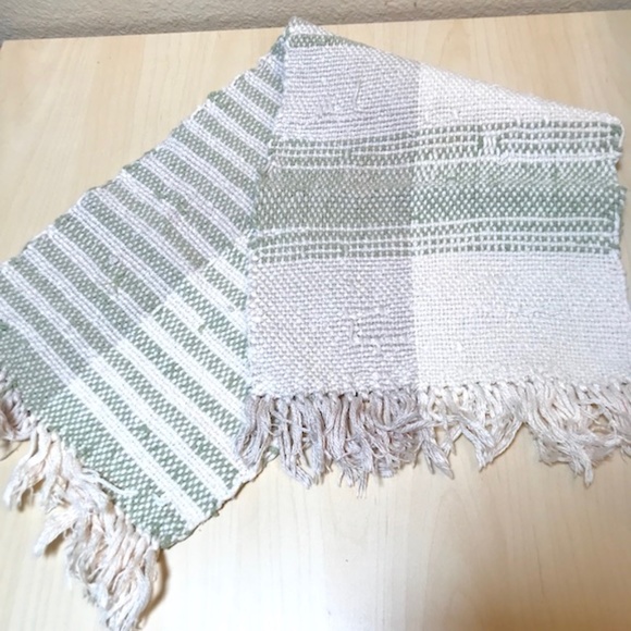 Handwoven Cotton Runner. Sage, Tan, Cream. Artisan Cotton. Wabi Sabi Farmhouse. - Picture 3 of 9
